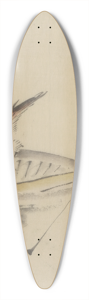 Katsushika Hokusai - A bird perched on the edge of a bowl, with head cocked, looking at a utensil in the bowl 39.3 inch art pintail longboard deck