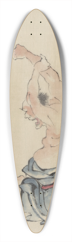 Katsushika Hokusai - A man, bare-chested, sitting cross-legged with arms raised over his head, stretching or practicing yoga 39.3 inch art pintail longboard deck