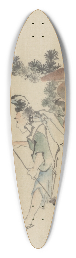 Katsushika Hokusai - A man sweeping pine needles that have fallen from a tree near a stone shrine 39.3 inch art pintail longboard deck
