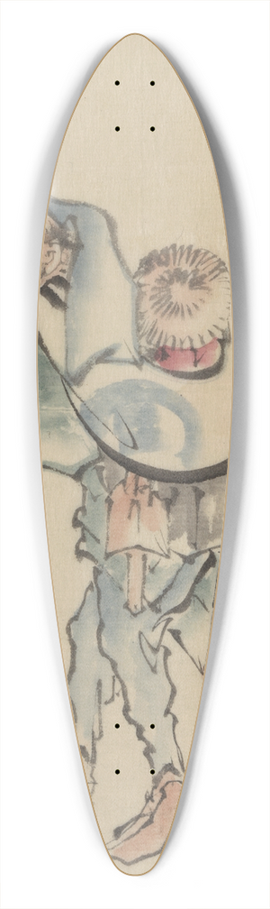 Katsushika Hokusai - A man walking to the left, with a large hat resting on his back and wearing sandals, holding a short staff possibly used to propell a boat 39.3 inch art pintail longboard deck Katsushika Hokusai - A man walking to the left, with a large hat resting on his back and wearing sandals, holding a short staff possibly used to propell a boat 39.3 inch art pintail longboard deck