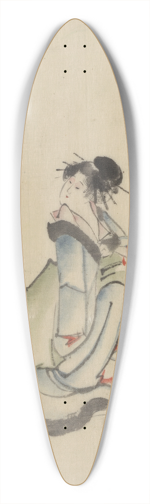 Katsushika Hokusai - A woman, possibly a courtesan, seated, facing right, with her head turned to look back over her right shoulder, wearing several hairpins 39.3 inch art pintail longboard deck