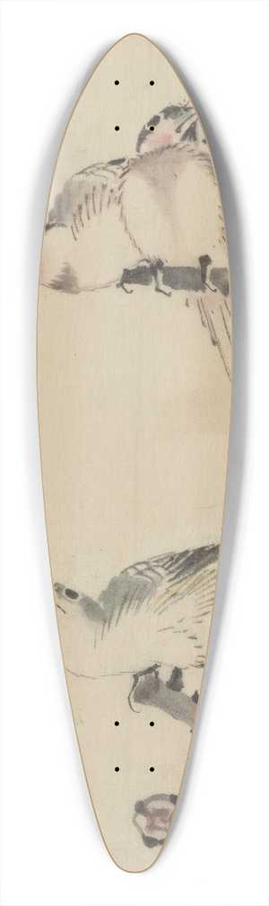 Katsushika Hokusai - Three birds perched on branches, one with blossoms 39.3 inch art pintail longboard deck