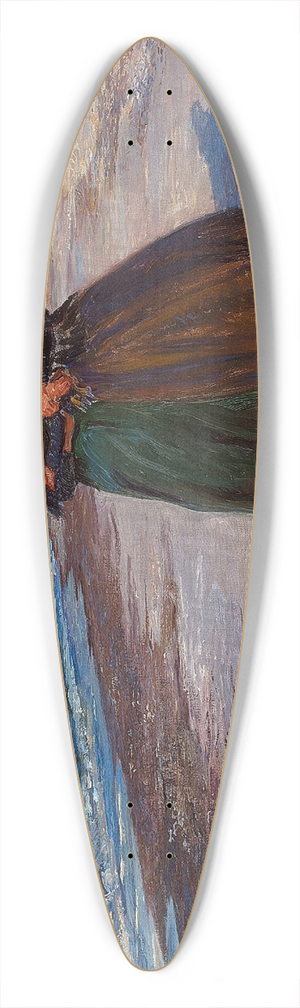 Knud Larsen Bergslien - To fiskerkoner ved stranden i blsevejr, Nordjylland 39.3 inch art pintail longboard deck