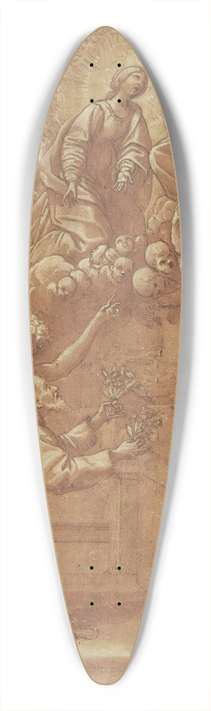 Leonello Spada - A kneeling Franciscan Frands of Assisi, supported by an angel 39.3 inch art pintail longboard deck Leonello Spada - A kneeling Franciscan Frands of Assisi, supported by an angel 39.3 inch art pintail longboard deck