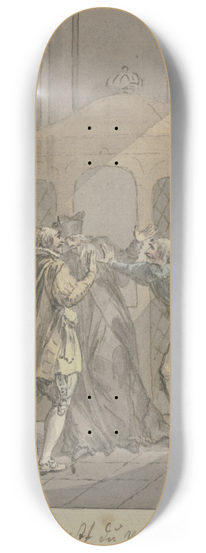 Christian Sambach - Drei diskutierende Mnner mit Degen und ein Geistlicher vor einem Beichtstuhl 8.25 inch art skate deck