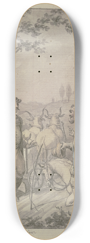 Christian Sambach - Einem pflgenden Mann mit einem Ochsengespann nhert sich eine Gruppe von barhuptigen Mnnern, bei ihnen kniet ein Pferd 8.25 inch art skate deck