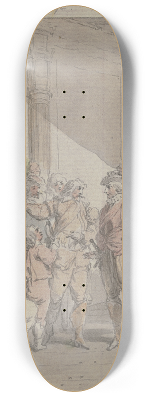 Christian Sambach - Ein Frst mit seinem Gefolge an einer verschlossenen Tr, neben der ein erschpfter Mann sitzt 8.25 inch art skate deck