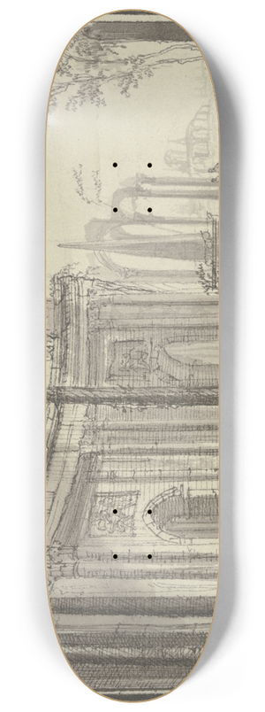 Christian Stcklin - Palastruine mit Obelisk, im Vordergrund zwei lagernde Gestalten 8.25 inch art skate deck