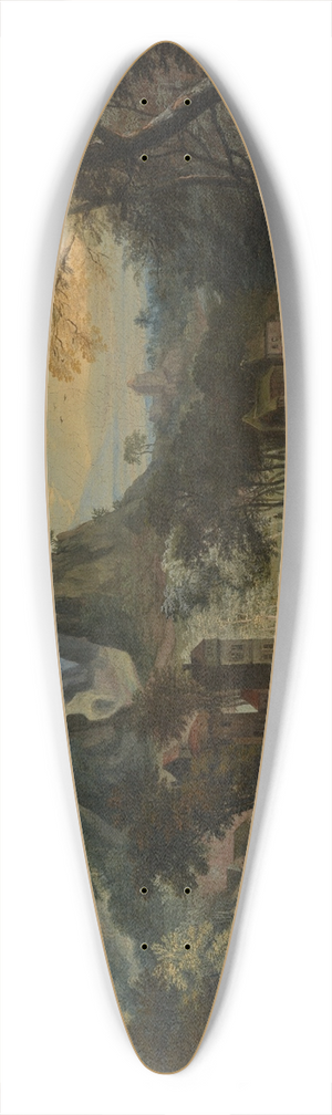 Lodewijk Toeput - Fishermen hauling in the catch in an extensive landscape, a village beyond 39.3 inch art pintail longboard deck