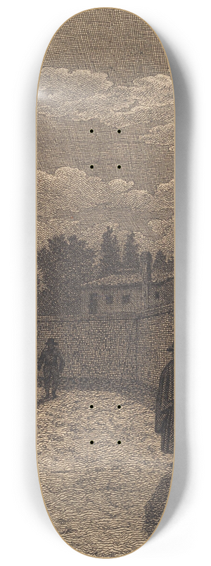 Christoffer Wilhelm Eckersberg - Mneskin over en vej med tre figurer. Illustration til Linearperspectiven, Tavle IV 8.25 inch art skate deck