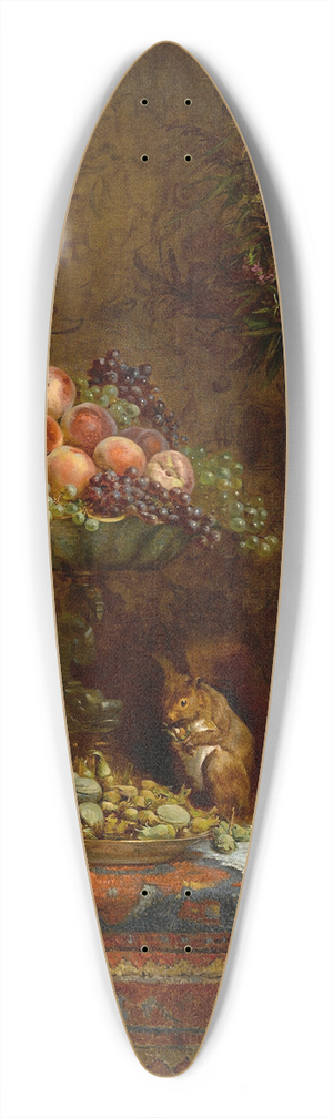 Louise Mercier - A still life with a hot chocolate pot, a basket of plums, a compote holding grapes and peaches, a plate of nuts, a squirrel and a Chinese vase 39.3 inch art pintail longboard deck