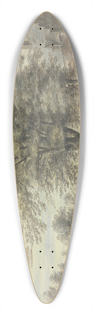 Lucas van Uden - Bei einem Haus ein groer Baum, vorne drei Figuren und ein Hund 39.3 inch art pintail longboard deck