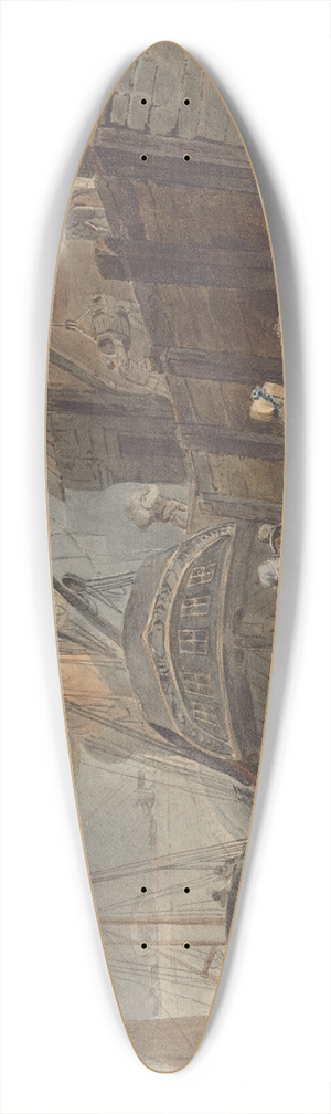 Luke Clennell - Ships at Wharf with Passengers Disembarking 39.3 inch art pintail longboard deck
