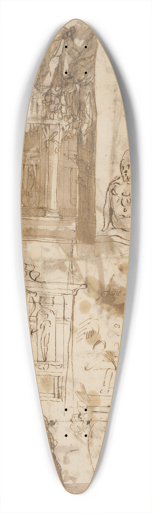 Maganza - To arkitektoniske kompositionsstudier En arkitektonisk skitse af samme og to figurstudier 39.3 inch art pintail longboard deck