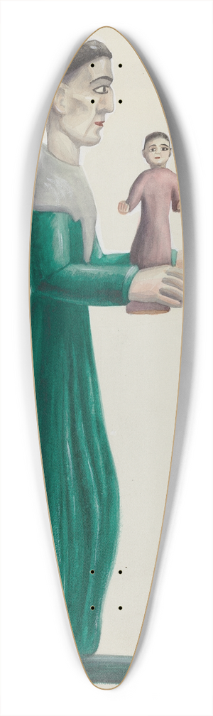 Majel G. Claflin - Carved and Painted Wooden Santo (St. Joseph) 39.3 inch art pintail longboard deck