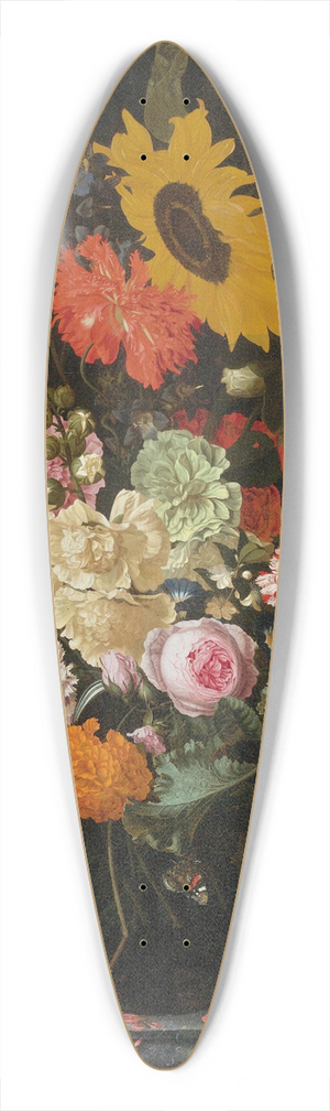 Maria van Oosterwijck - Still Life Of Roses, Carnations, Marigolds And Other Flowers With A Sunflower And Striped Grass 39.3 inch art pintail longboard deck