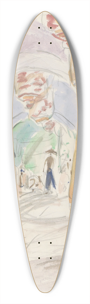 Marius Bauer - Straat met lampionnen en figuren 39.3 inch art pintail longboard deck