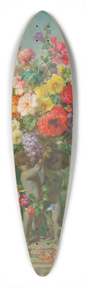 Marius Vasselon - Roses, Poppies, Hollyhocks, Pansies and Wisteria in a stone urn supported by putti on a plinth 39.3 inch art pintail longboard deck