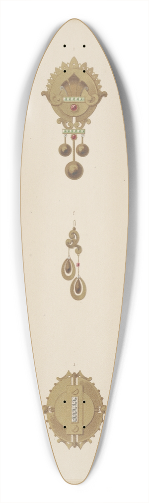 Martin Gerlach - Nine Designs For Jewelry, Including Gold Brooch With Green And Red Stones. 39.3 inch art pintail longboard deck