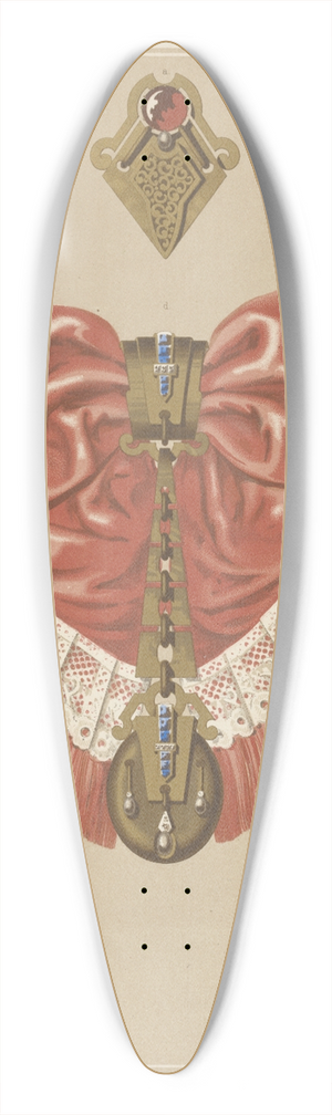 Martin Gerlach - Six Designs For Jewelry, Including Gold Brooch And Pendant With Pink And Lace Bow. 39.3 inch art pintail longboard deck