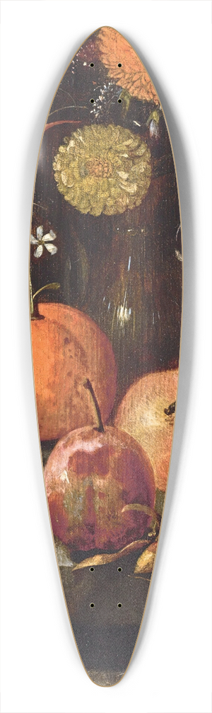 Martinus Nellius - Still life with plums, an orange, a cabbage white butterfly and flowers in a glass vase on a stone ledge 39.3 inch art pintail longboard deck Martinus Nellius - Still life with plums, an orange, a cabbage white butterfly and flowers in a glass vase on a stone ledge 39.3 inch art pintail longboard deck
