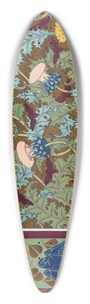 Maurice Pillard Verneuil - Corbeaux, bordure au pochoir; cigales et chardons, toffe imprime 39.3 inch art pintail longboard deck