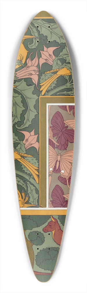 Maurice Pillard Verneuil - Huppes et stramoine, bordure. Papillons, toffe de soie. Kangourou et arbres, bordure. 39.3 inch art pintail longboard deck