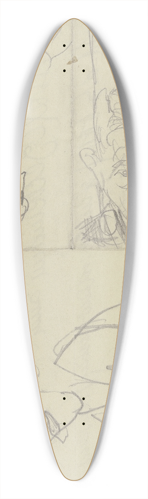 Max Beckmann - Frauenkopf, ein Geiger, zwei Bassisten (Drei verschiedene Skizzen auf einem durch Faltung in vier Felder unterteilten Papierbogen) 39.3 inch art pintail longboard deck