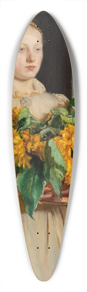 Michael Ancher - Girl with Sunflowers (1893) 39.3 inch art pintail longboard deck Michael Ancher - Girl with Sunflowers (1893) 39.3 inch art pintail longboard deck