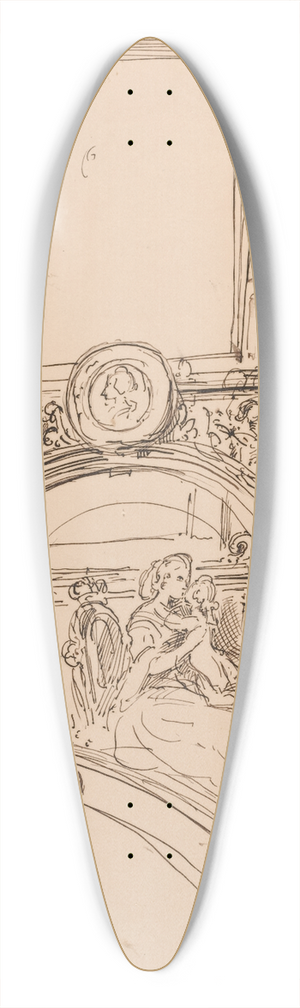 Moritz von Schwind - Architectural Details for a Wall Decoration with Empress Maria Theresia Embracing the Young Wolfgang Amadeus Mozart 39.3 inch art pintail longboard deck