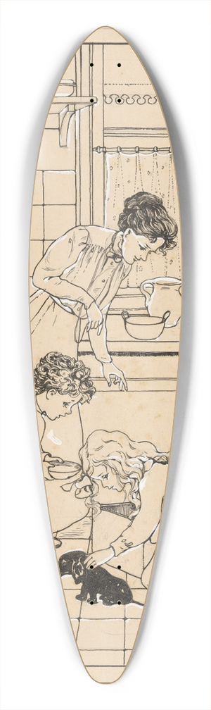 Nelly Spoor - Vrouwen en kinderen met een puppy in een keuken 39.3 inch art pintail longboard deck