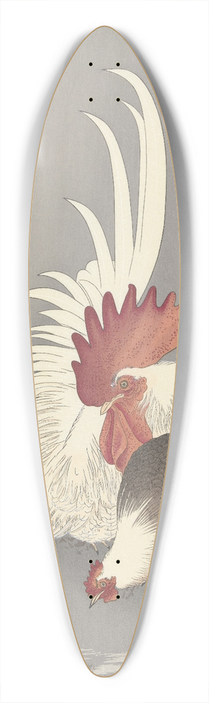 Ohara Koson - Rooster and chicken 39.3 inch art pintail longboard deck