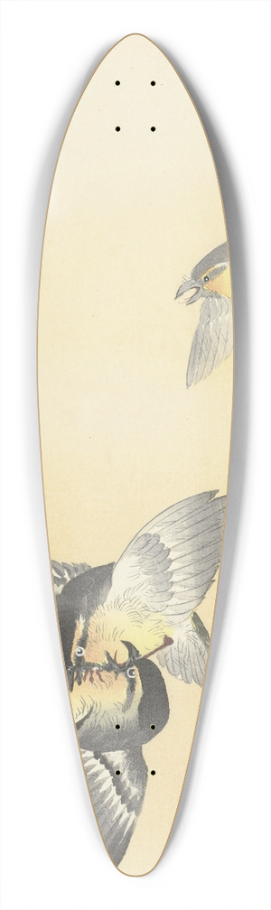 Ohara Koson - Two fighting birds 39.3 inch art pintail longboard deck Ohara Koson - Two fighting birds 39.3 inch art pintail longboard deck