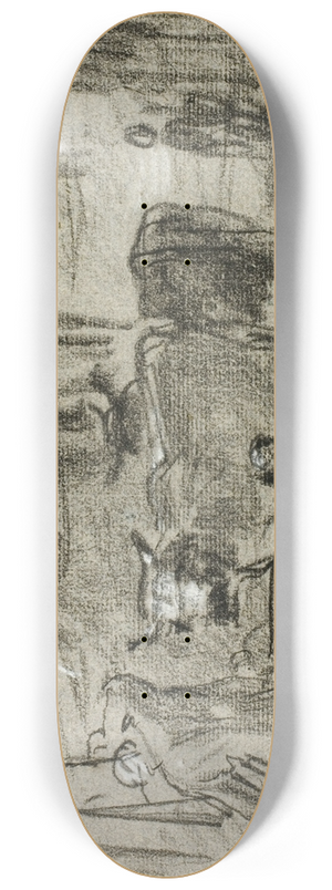 Constant Troyon - Farmyard with Man and Cattle 8.25 inch art skate deck