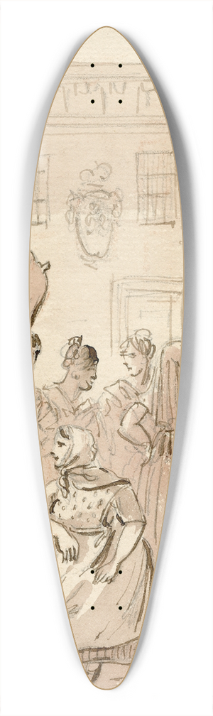 Otto Howen - Groep vrouwen verzameld op een plein 39.3 inch art pintail longboard deck Otto Howen - Groep vrouwen verzameld op een plein 39.3 inch art pintail longboard deck