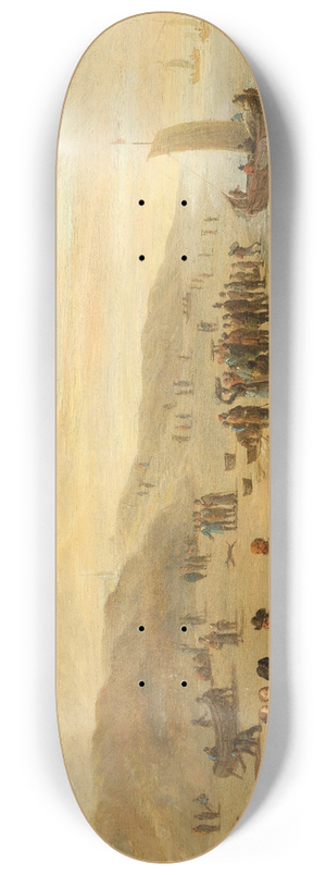 Cornelis Beelt - A beach scene with fishermen and their boats 8.25 inch art skate deck