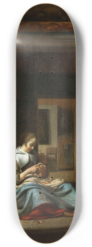 Cornelis Bisschop - Woman Peeling an Apple 8.25 inch art skate deck