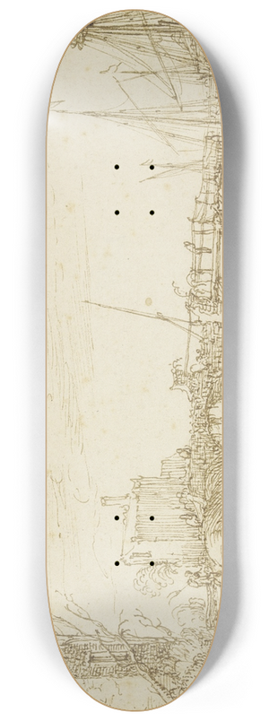 Cornelis Claesz. van Wieringen - Zwei Schiffe liegen bei einer Brcke, links auf dem Wege mehrere Figuren 8.25 inch art skate deck