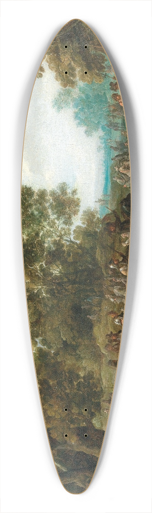 Palamedes Palamedesz - A wooded landscape with soldiers resting 39.3 inch art pintail longboard deck