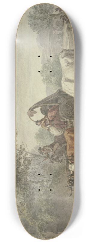 Aert Schouman - Hirten fahren mit einem Wagen durchs Wasser, rechts eine Hirtin, die sich die Fe wscht, bei einer weien Kuh 8.25 inch art skate deck