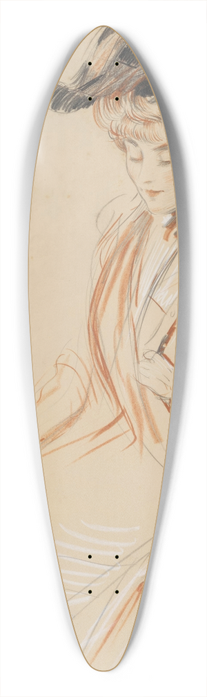 Paul Csar Helleu - Portrait de femme au chapeau  plumes 39.3 inch art pintail longboard deck