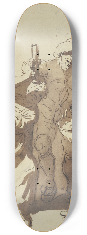 Cornelis Dusart - Bauer mit einem Glas zwischen zwei Frauen, die eine mit einem Kind, die andere mit einem Korb 8.25 inch art skate deck