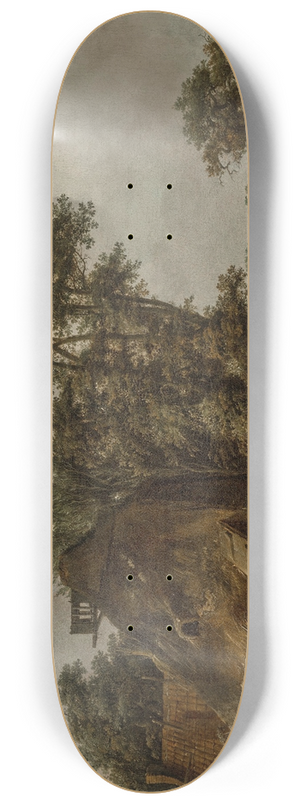 Cornelis Gerritsz Decker - A landscape with a farmhouse by a stream 8.25 inch art skate deck