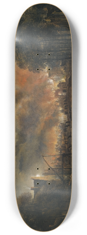 Aert van der Neer - A Moonlit Landscape With A Burning Village 8.25 inch art skate deck