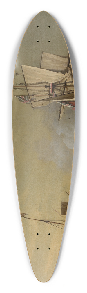 Peter Monamy - Harbor Scene; An English Ship with Sails Loosened Firing a Gun 39.3 inch art pintail longboard deck
