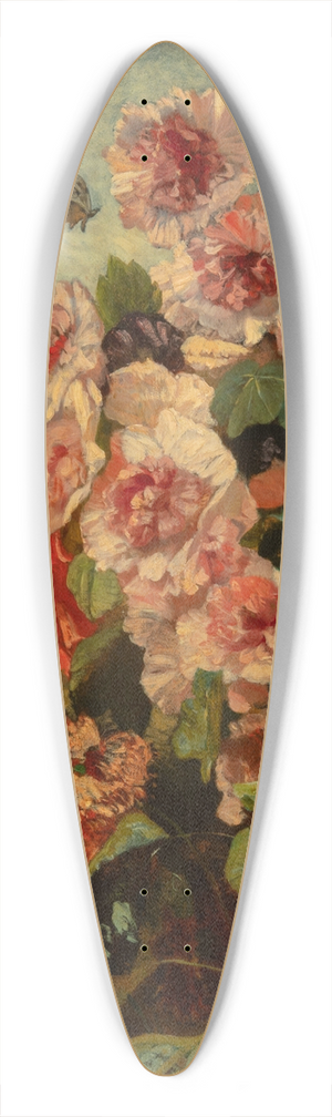 Philippe Rousseau - Still life with hollyhocks and poppies 39.3 inch art pintail longboard deck