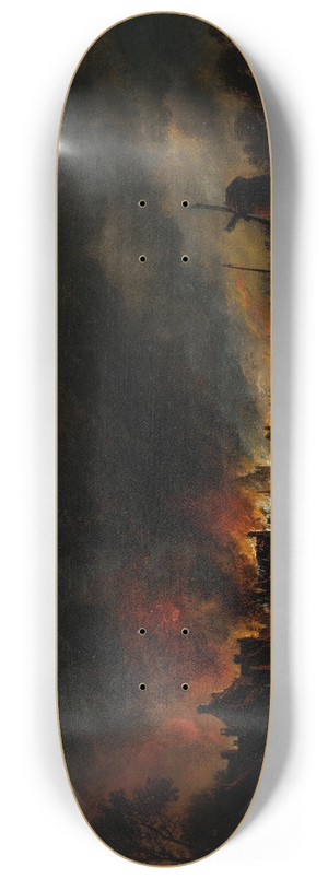 Aert van der Neer - Fire in a village at night 8.25 inch art skate deck