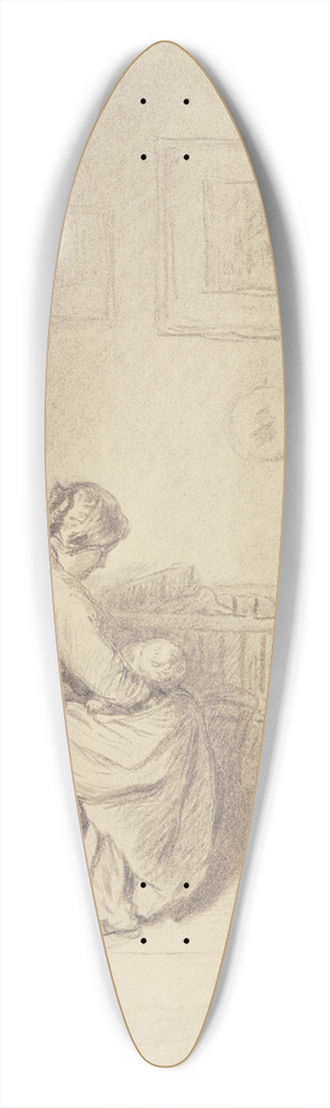 Philipp Rumpf - Frau, am Bett eines Kindes sitzend, dieses in ihren Armen in den Schlaf wiegend 39.3 inch art pintail longboard deck Philipp Rumpf - Frau, am Bett eines Kindes sitzend, dieses in ihren Armen in den Schlaf wiegend 39.3 inch art pintail longboard deck
