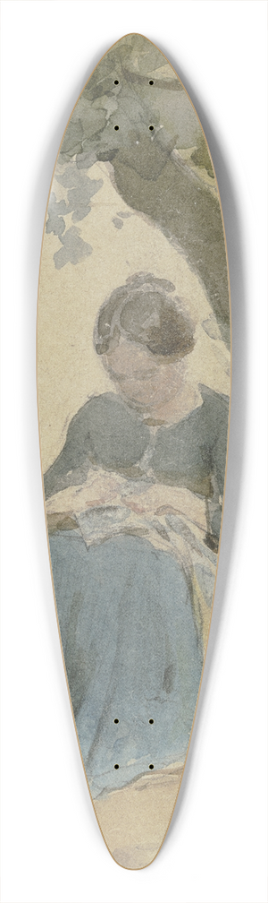 Philipp Rumpf - Frau mit Nharbeit unter einem Baum sitzend 39.3 inch art pintail longboard deck Philipp Rumpf - Frau mit Nharbeit unter einem Baum sitzend 39.3 inch art pintail longboard deck