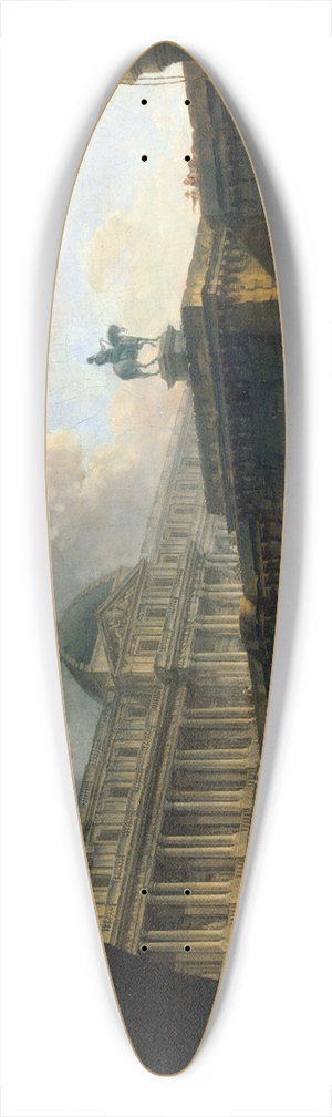 Pierre-Antoine Demachy - Caprice architectural; un palais inspir du Louvre et le Pont-Neuf sencadrant dans larche dun pont 39.3 inch art pintail longboard deck